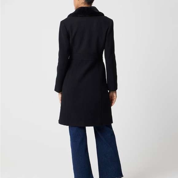 J. Crew Factory Black Trench Lady Day Coat with Faux Fur Collar - Picture 2 of 6